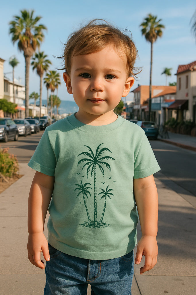 Kids 3 Palms Tee-Dusty Blue