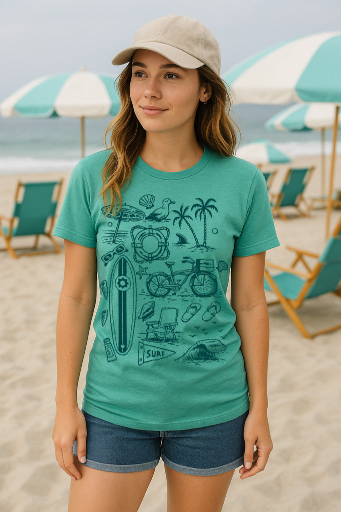 Beach Stuff Tee-Heather Sea Green