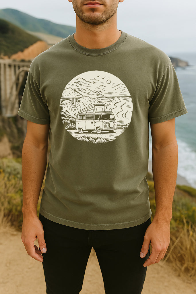 Big Sur VW Bus Tee-Vintage Sage