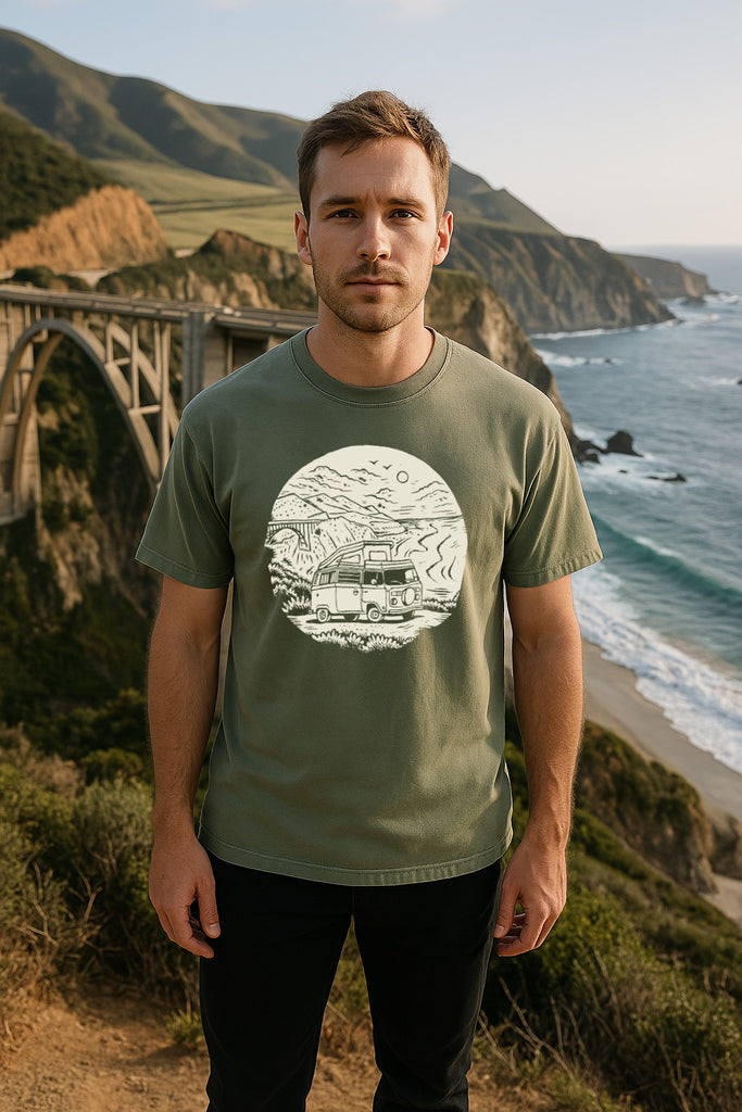 Big Sur VW Bus Tee-Vintage Sage