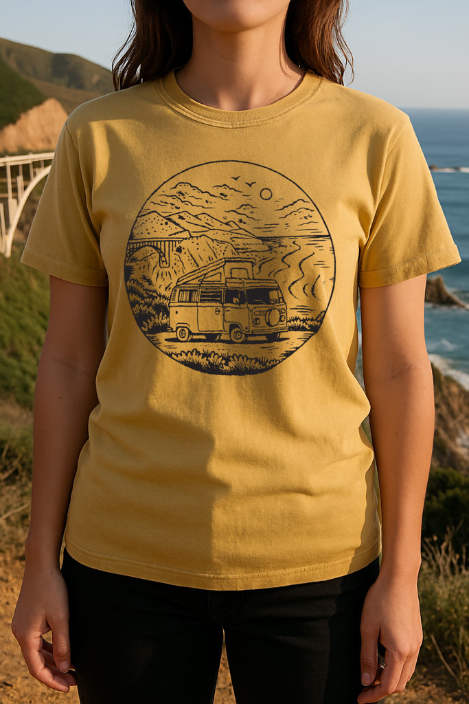 Big Sur VW Bus Tee-Vintage Mustard 