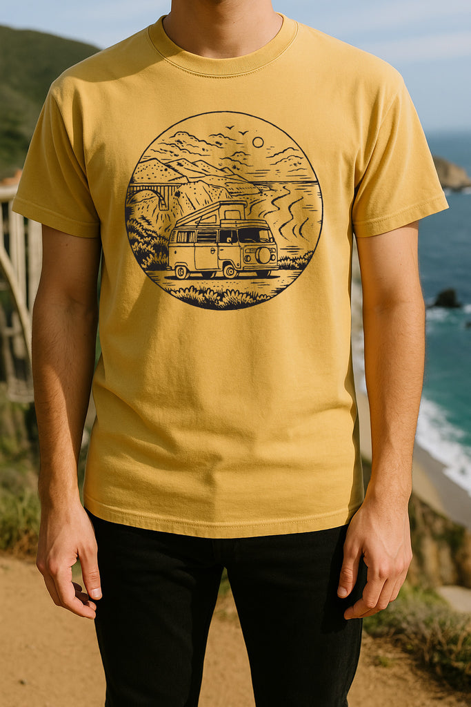 Big Sur VW Bus Tee-Vintage Mustard 