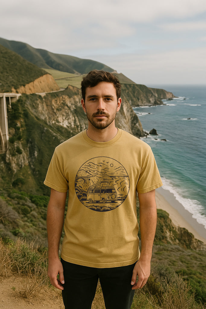 Big Sur VW Bus Tee-Vintage Mustard 