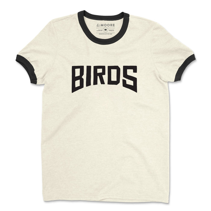 Birds Lettering Ringer Tee-Natural/Black