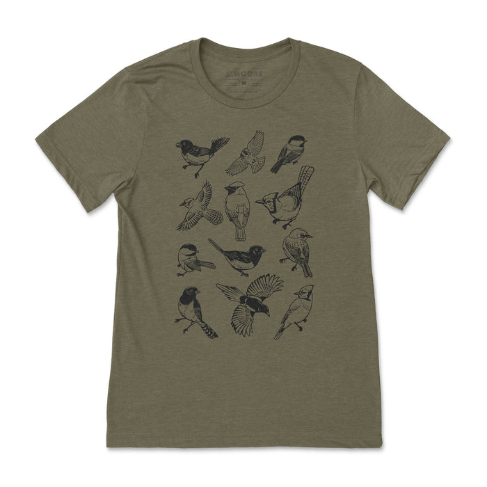 Birds Pattern Tee-Heather Olive