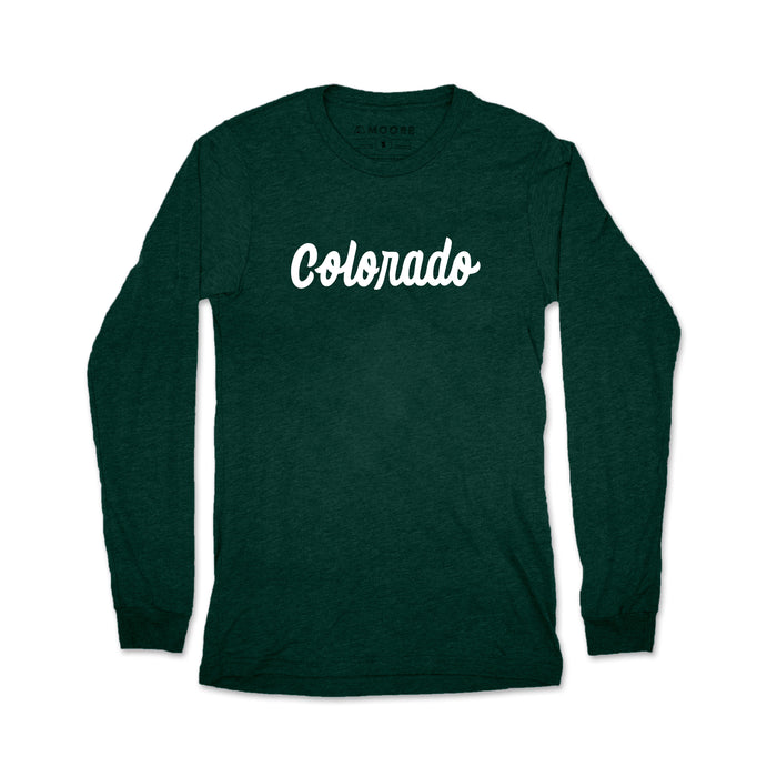 Colorado Script Long Sleeve Tee-Emerald