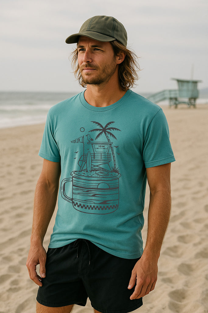 Lifeguard Tower Tee-Heather Blue Lagoon