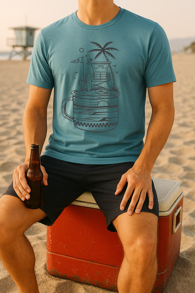 Lifeguard Tower Tee-Heather Blue Lagoon