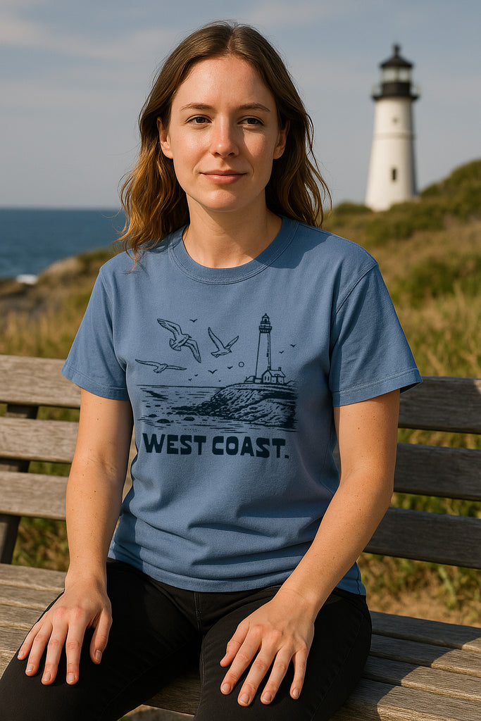 West Coast Lighthouse Tee-Vintage Washed Denim