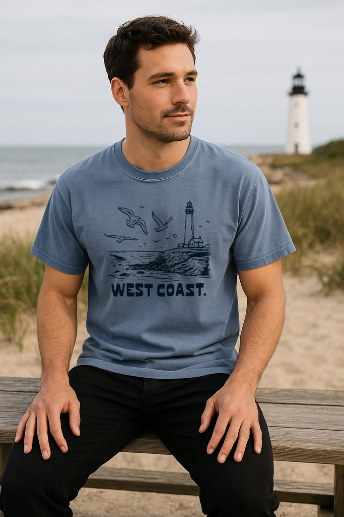 West Coast Lighthouse Tee-Vintage Washed Denim