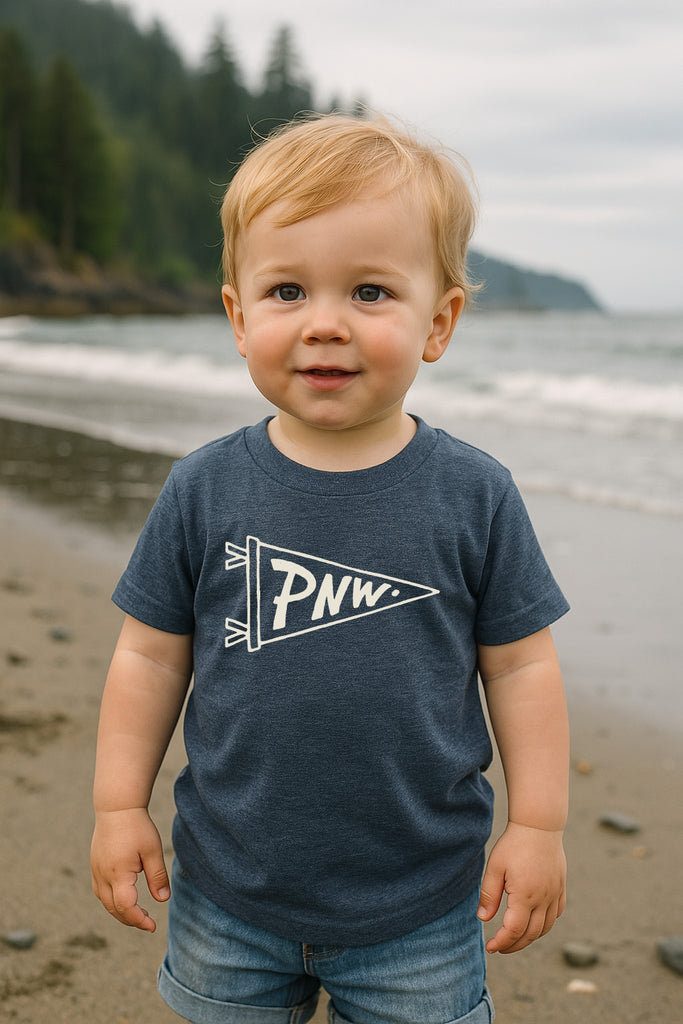 Kids PNW Pennant Tee-Heather Navy
