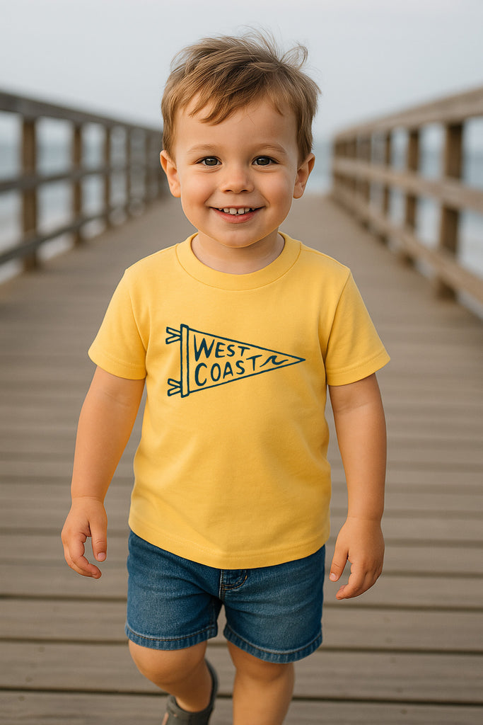Kids West Coast Pennant Tee-Heather Yellow