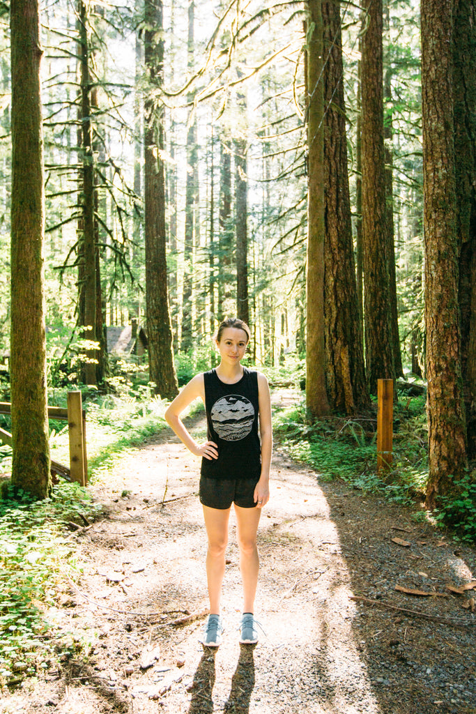 Ladies Mountain Range Muscle Tank-Black