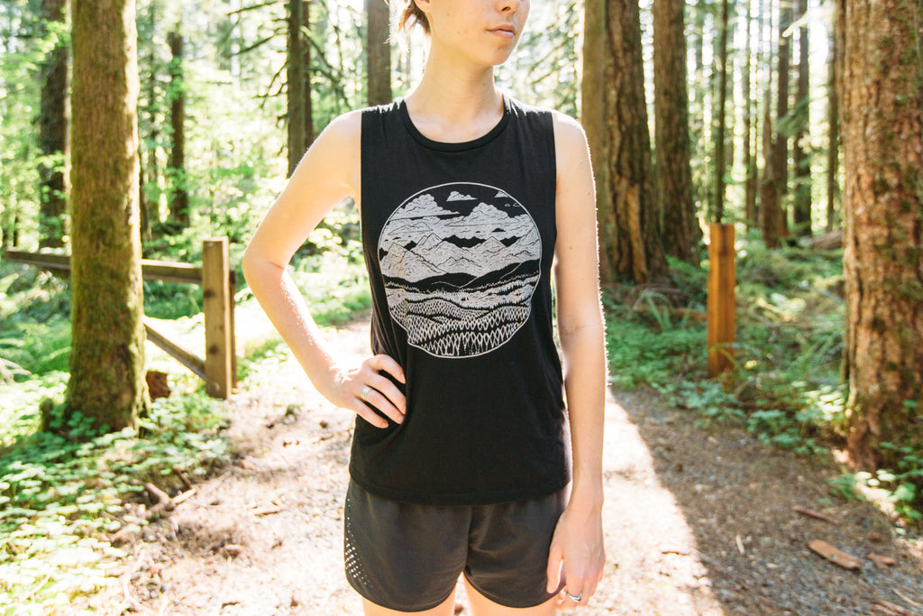 Ladies Mountain Range Muscle Tank-Black